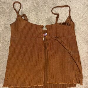 Urban Outfitters Rust Ribbed Knit Tank with Front Ring